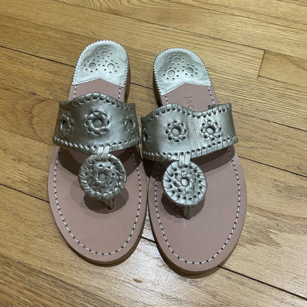 Jack Rogers Gold Sandals with Medallion Design